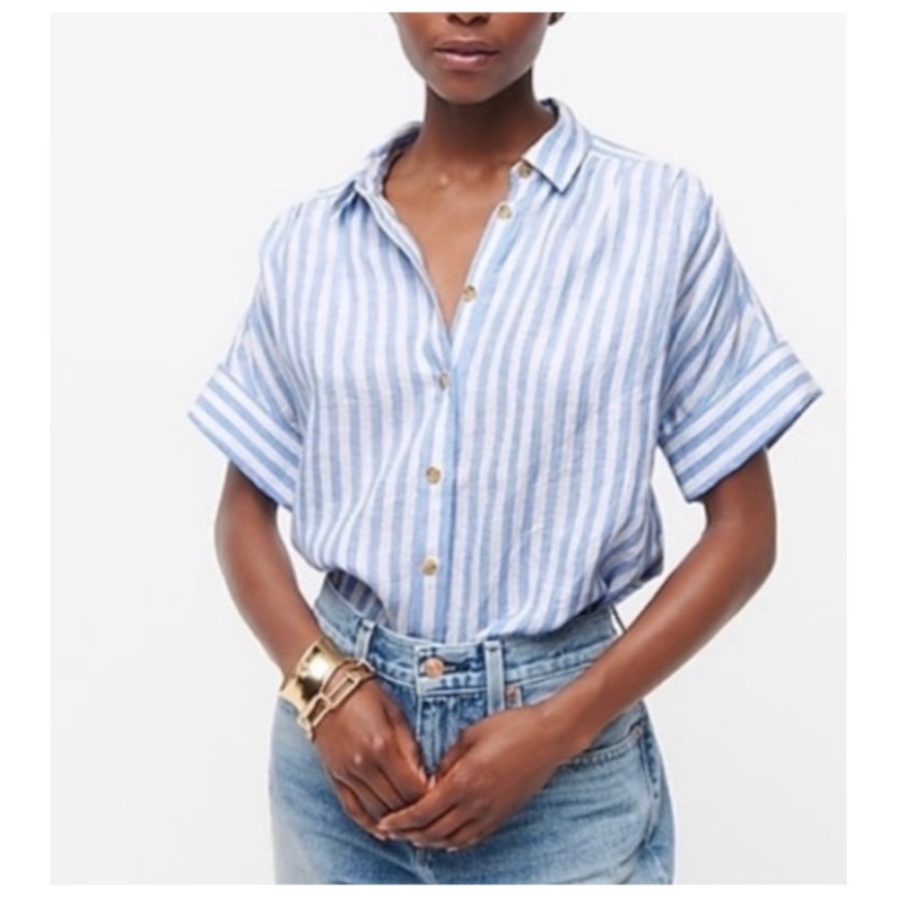 J. Crew Blue and White Striped Button-Down Shirt